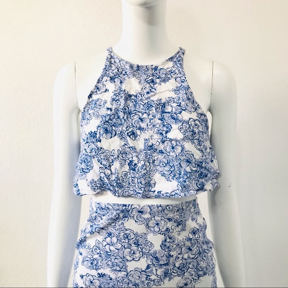 American Apparel Blue White Floral Top & Skirt Set - Picture 2 of 8